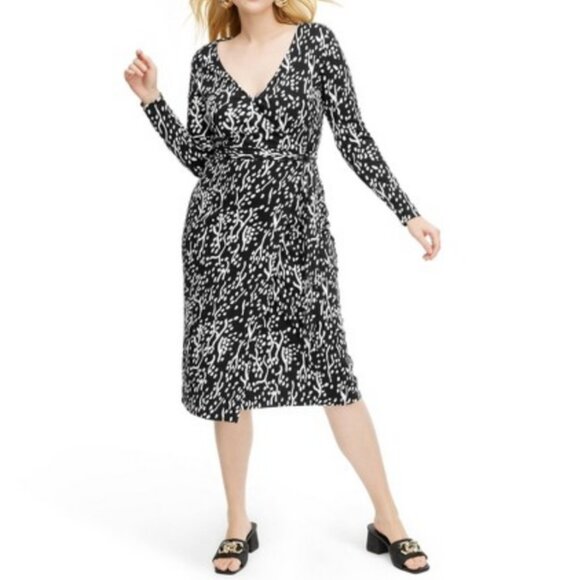 DVF Long Sleeve Midi Sea Spots Black Wrap Dress NWT Diane von Furstenberg - Picture 1 of 9